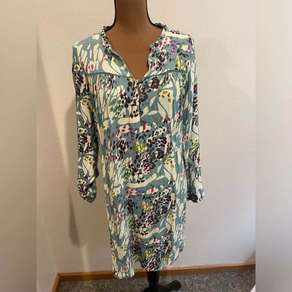 Anthropologie Dolan Left Coast Collection Teal, Olive & Cream Viscose Dress